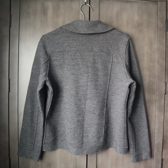 Eileen Fisher Felted 96% Merino Wool Pea Coat Sweater M Medium Charcoal Pockets - Picture 7 of 10